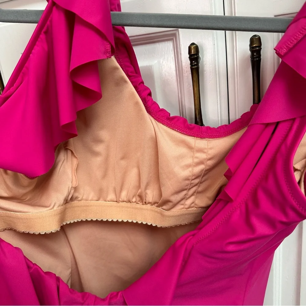 J. Crew Ruffle One-Piece Swimsuit in Fuchsia Pink - Picture 8 of 14